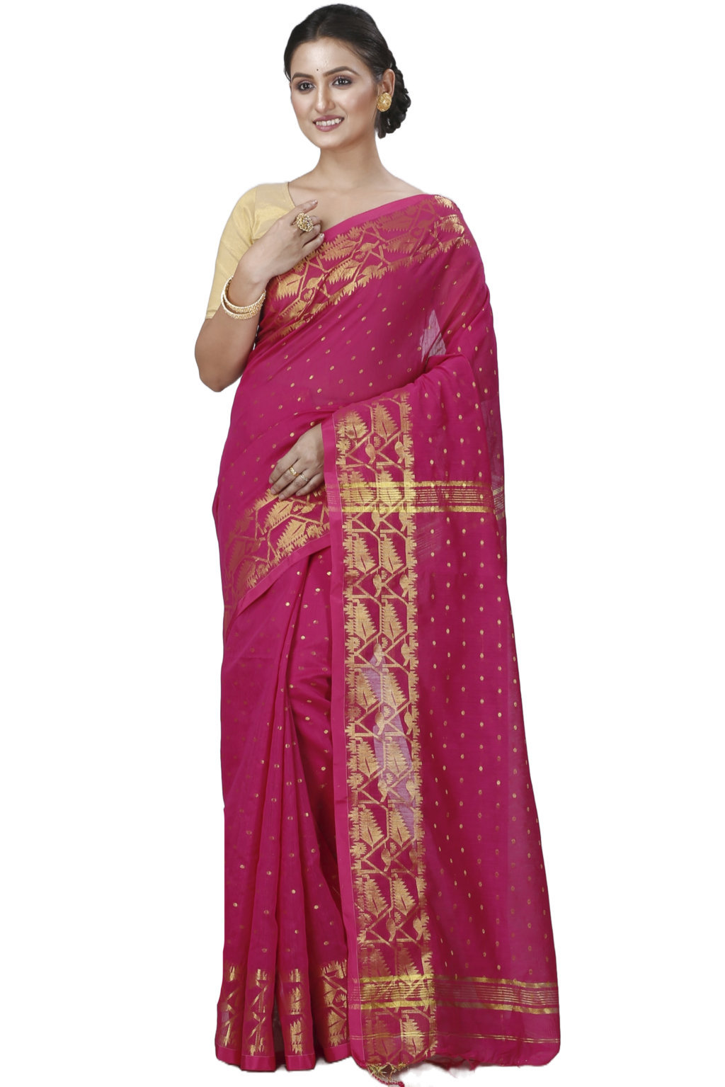 Pink Blended Cotton Temo Hand Loom Saree (1263)